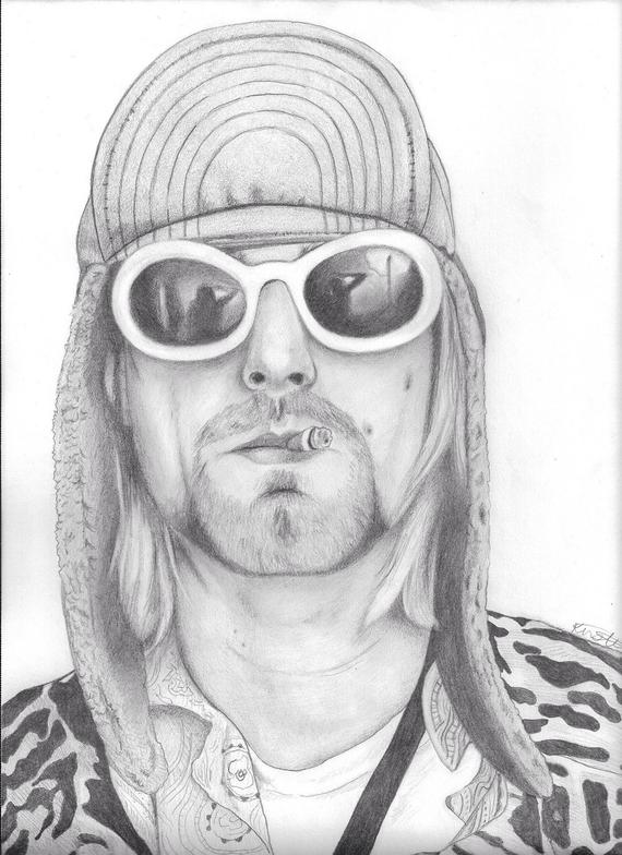 570x784 Print Kurt Cobain Drawing 8.5x11 Etsy - Kurt Cobain Sketch