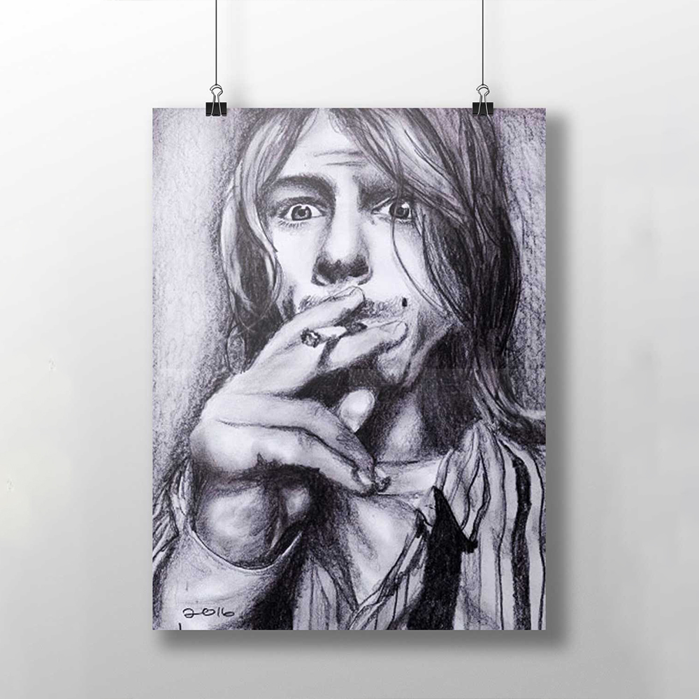 1000x1000 Smoking Kurt Cobain Portrait - Kurt Cobain Sketch