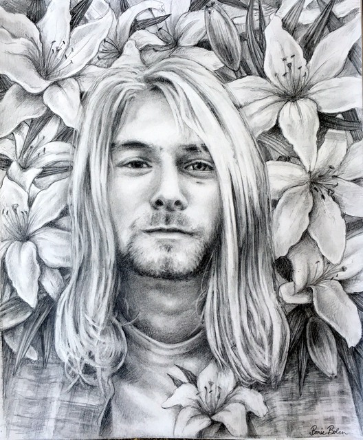 528x640 Bonie Bolen Artwork Kurt Cobain Original Drawing Pencil Music Art - Kurt Cobain Sketch