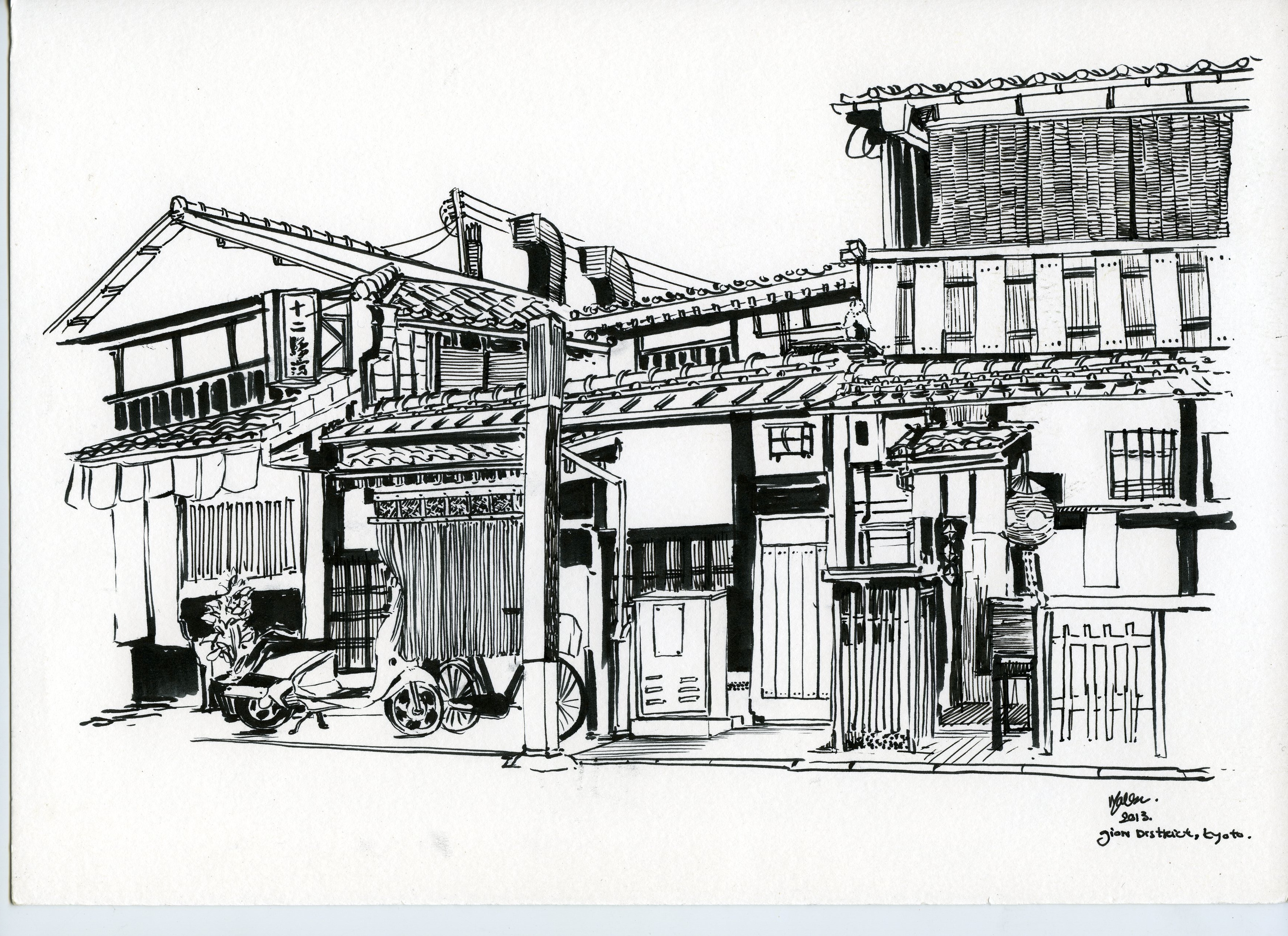 3509x2550 Gion Sketch, Kyoto Ink. - Kyoto Sketch