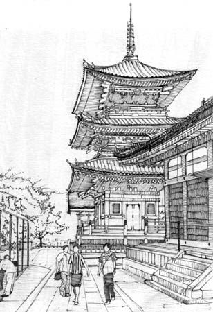 308x450 Pagoda - Kyoto Sketch