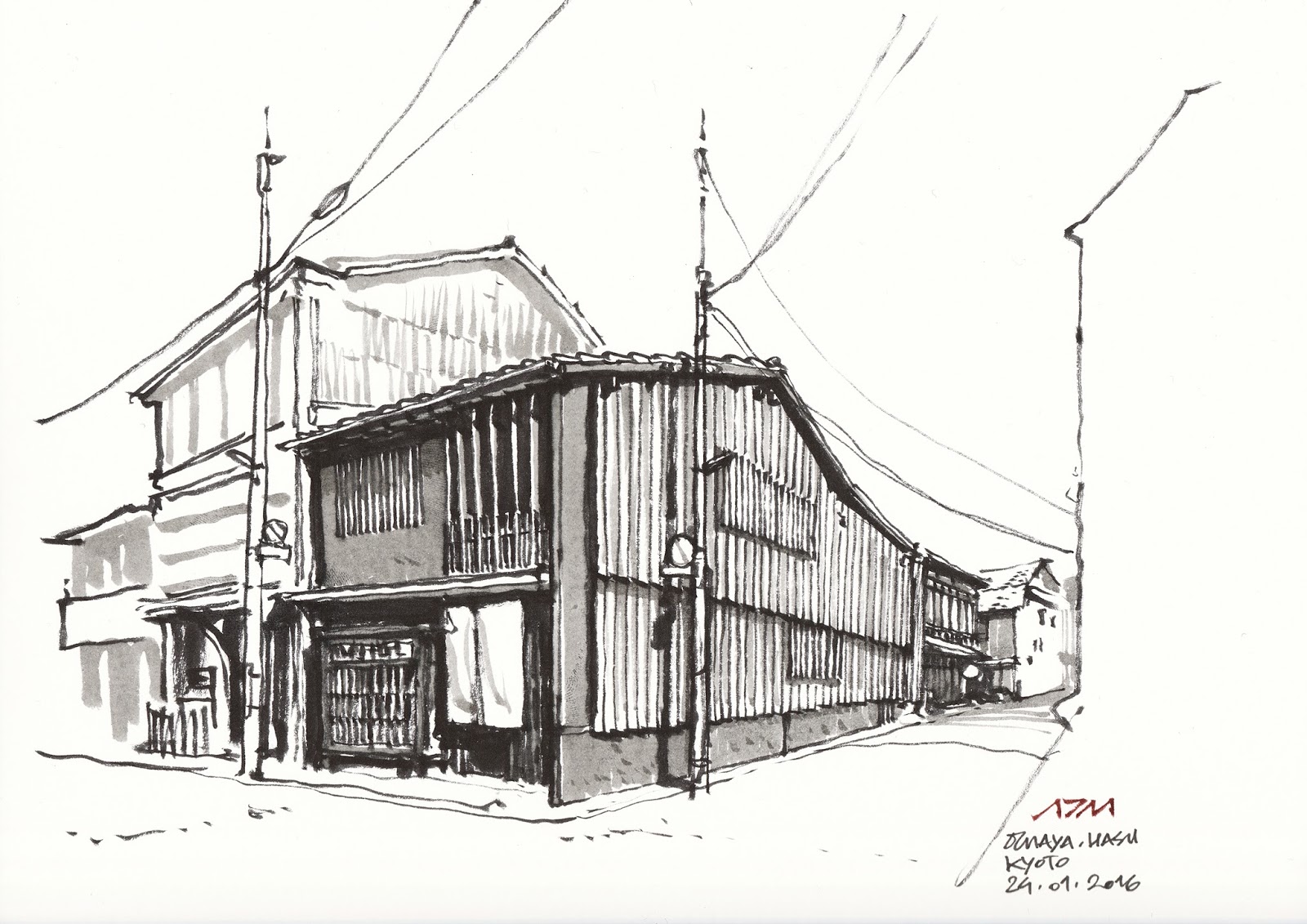 1600x1131 Sketching The Place Kyoto, Ochaya Refurbishment Project - Kyoto Sketch