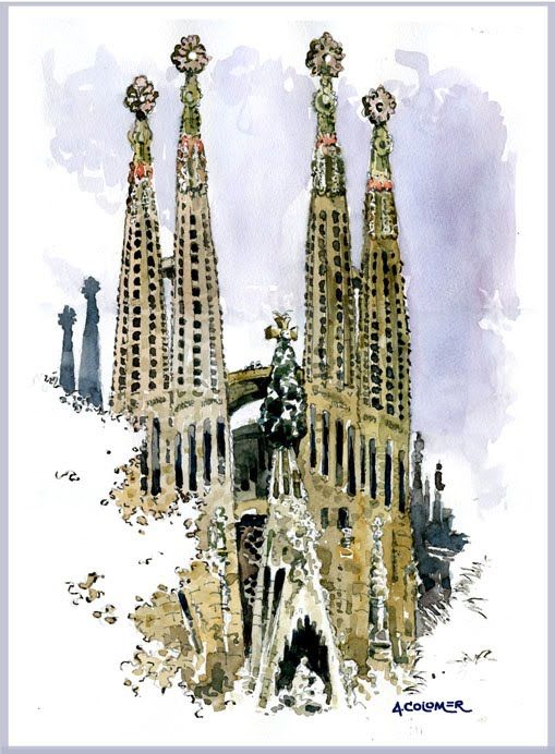509x692 La Sagrada Barcelona. Pen Amp Ink With Watercolor In 2018 - La Sagrada Familia Sketch