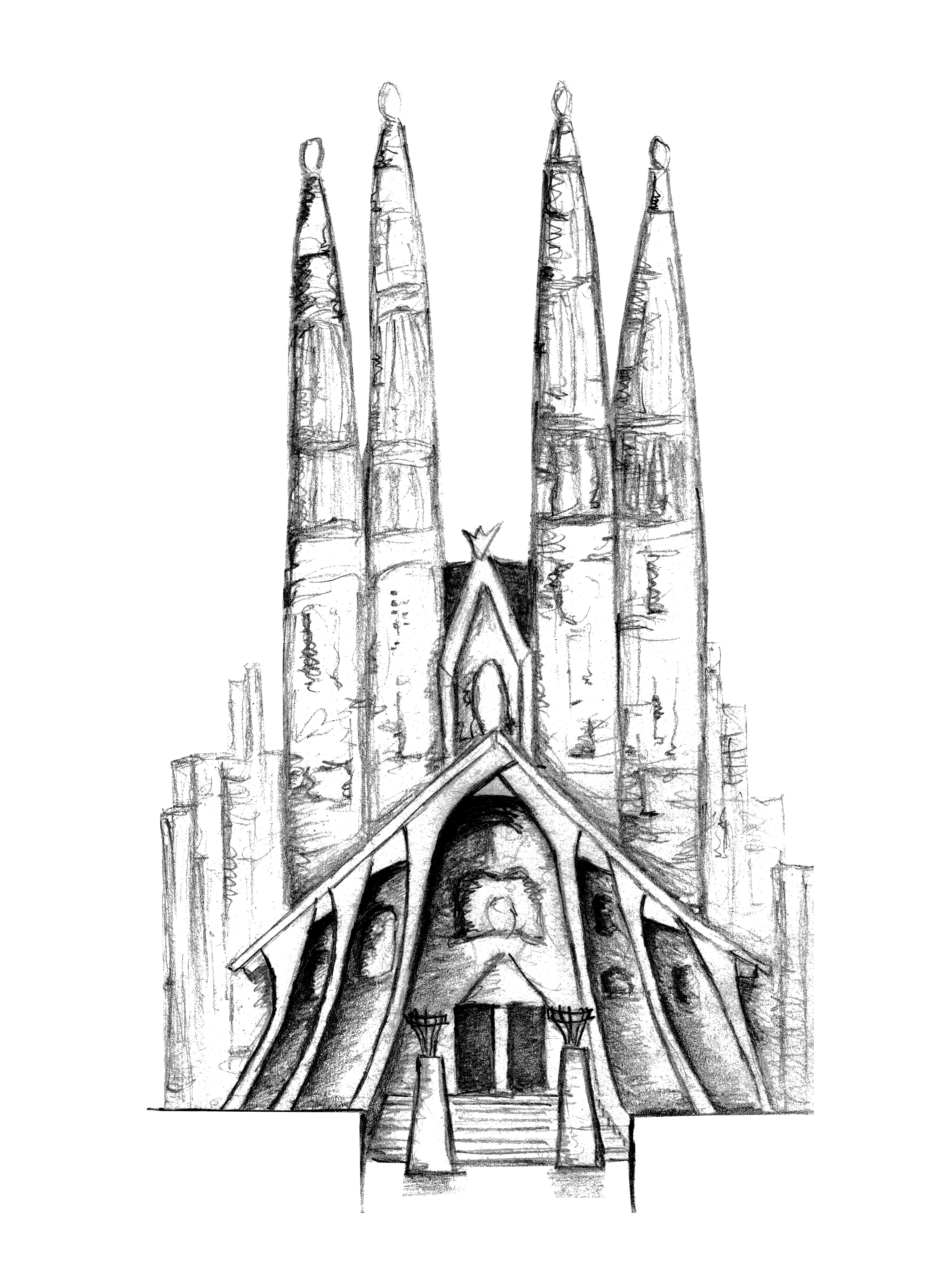 3443x4636 Observational Sketching - La Sagrada Familia Sketch