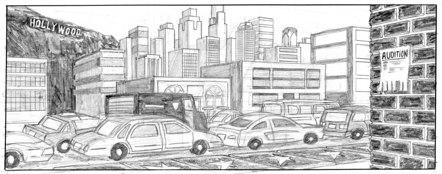 900x355 La Skyline By Tedwoodsart - La Skyline Sketch