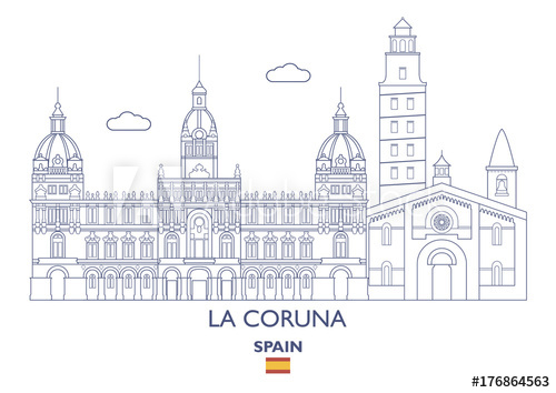 500x354 La Coruna City Skyline, Spain - La Skyline Sketch
