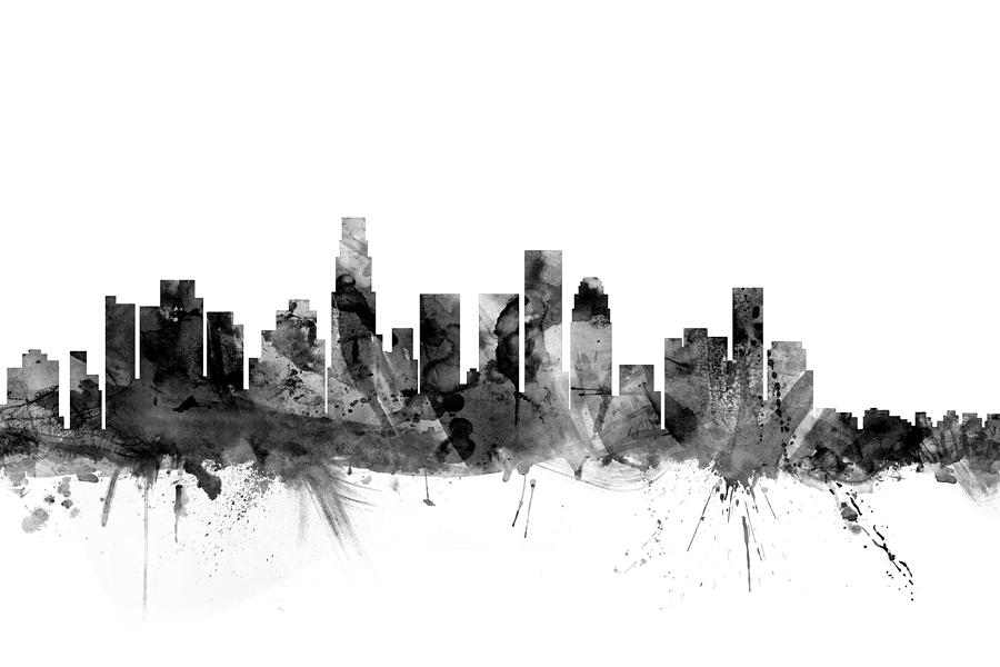900x600 Los Angeles California Skyline Digital Art By Michael Tompsett - La Skyline Sketch