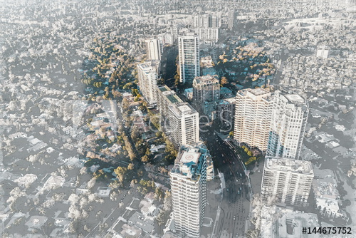500x334 Aerial View Sketch Of Wilshire Blvd La, Ca - La Skyline Sketch