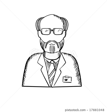 450x468 Bearded Scientist In Lab Coat Sketch - Lab Coat Sketch