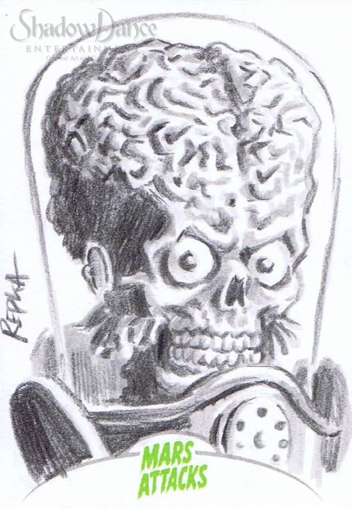 720x1040 Mars Attacks Invasion Creator Green Label Sketch Card By Ed Repka - Label Sketch