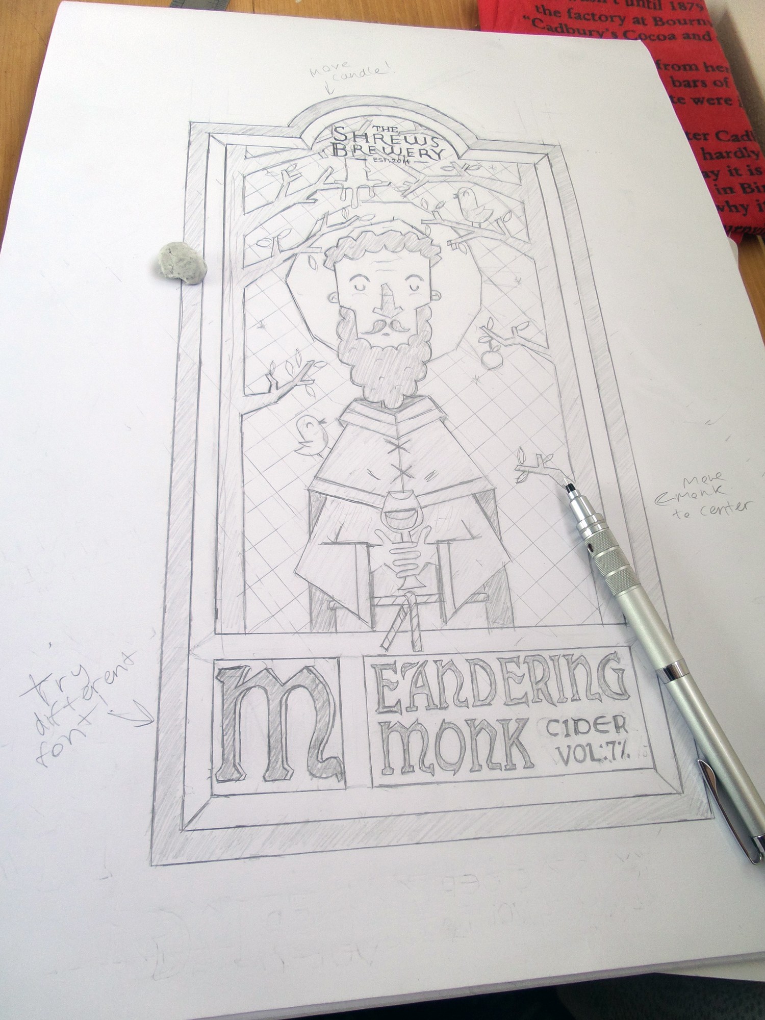 1500x2000 Meandering Monk Cider Label Design Illustration Boney - Label Sketch