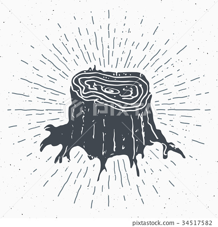 450x468 Tree Stump Vintage Label Sketch Retro Badge Vector - Label Sketch
