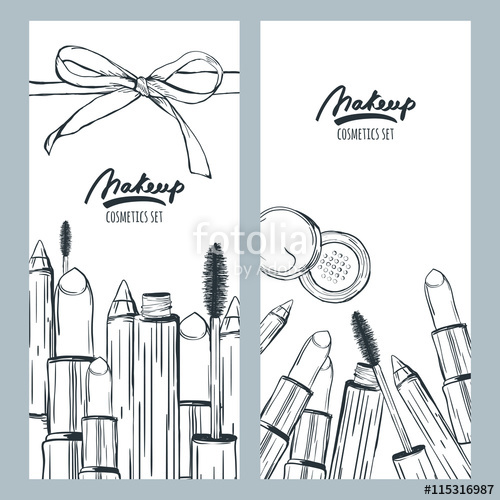 500x500 Vector Banners Or Flyers With Hand Drawn Illustration Of Makeup - Label Sketch