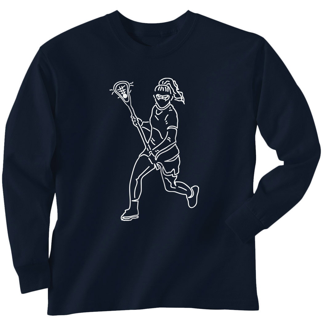 1050x1050 Girls Lacrosse Long Sleeve T Shirt - Lacrosse Player Sketch