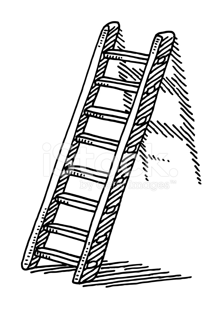 731x1024 Ladder On A Wall Drawing Stock Vector - Ladder Sketch