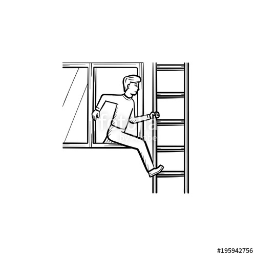 500x500 Person Leaving The Building Through A Window On The Ladder Due To - Ladder Sketch