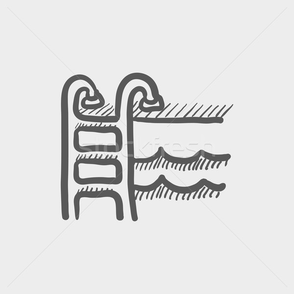 600x600 Swimming Pool Ladder Sketch Icon Vector Illustration Andrei - Ladder Sketch