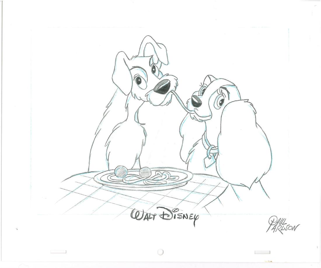 1100x917 Lady Amp The Tramp Sketch Signed Disney Animator Paul - Lady And The Tramp Sketch