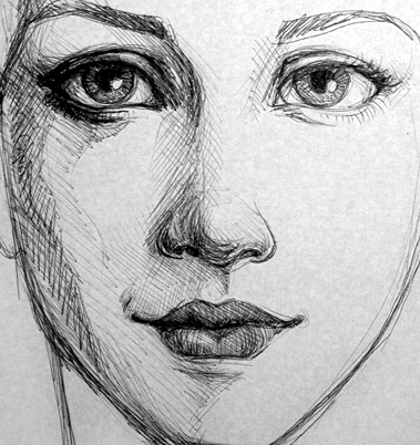 379x402 Her Face By Beatnik - Lady Face Sketch
