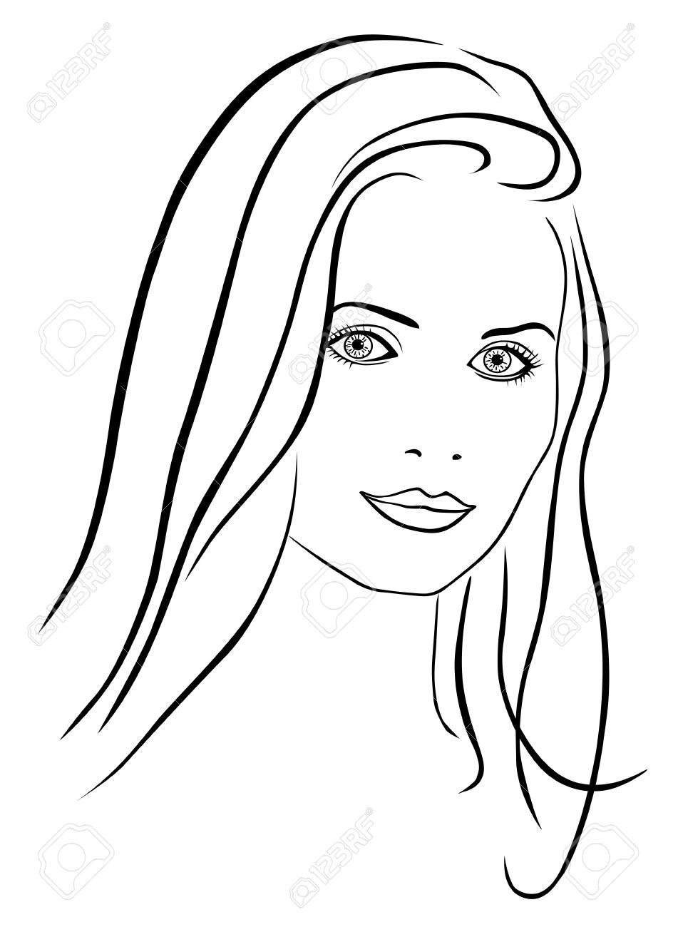 951x1300 Collection Of Lady Outline Drawing High Quality, Free - Lady Face Sketch