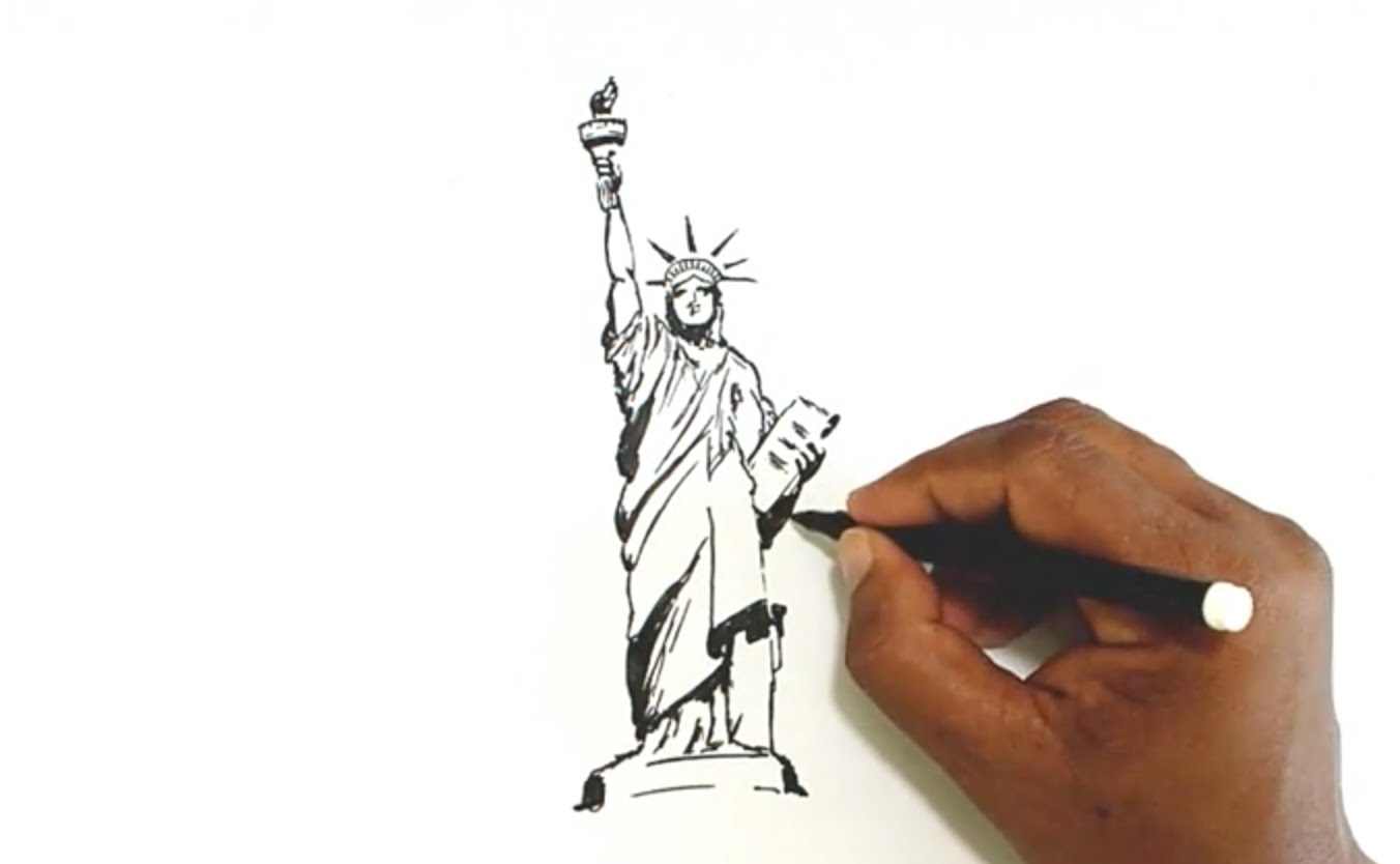 1352x834 How To Draw The Statue Of Liberty - Lady Liberty Sketch