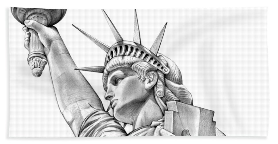 967x500 Lady Liberty Beach Sheet For Sale By Greg Joens - Lady Liberty Sketch