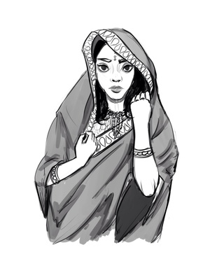 320x400 Indian Lady Sketch 3 - Lady Sketch