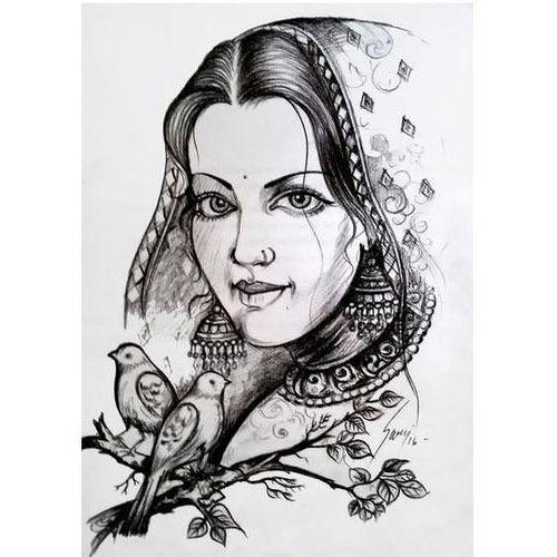 500x500 Lady Sketch Painting - Lady Sketch