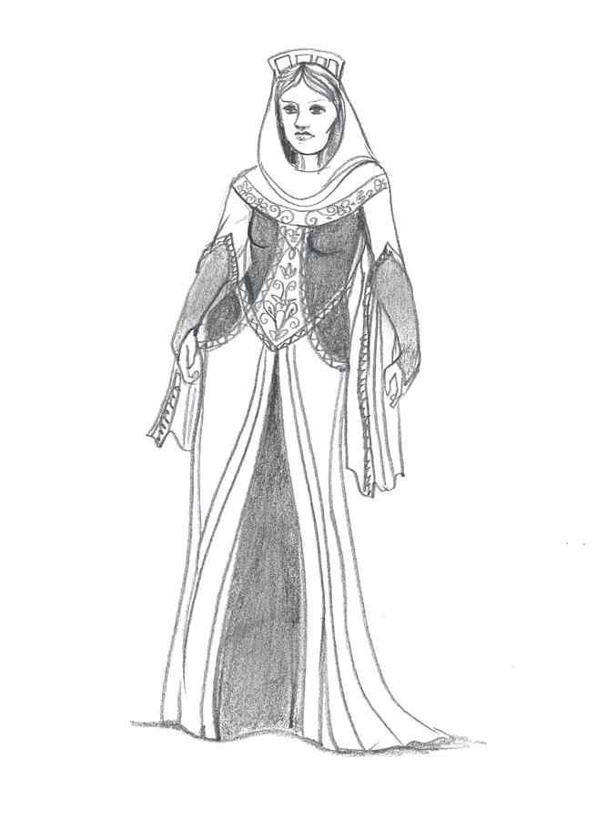 667x900 Sketch Of A Medieval Lady Drawing By Katherine Nutt - Lady Sketch