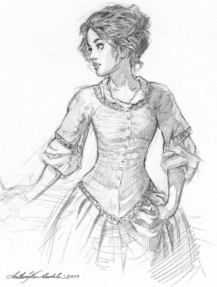 720x953 Sketch Of An 18th Century American Young Lady, Drawn By Canadian - Lady Sketch