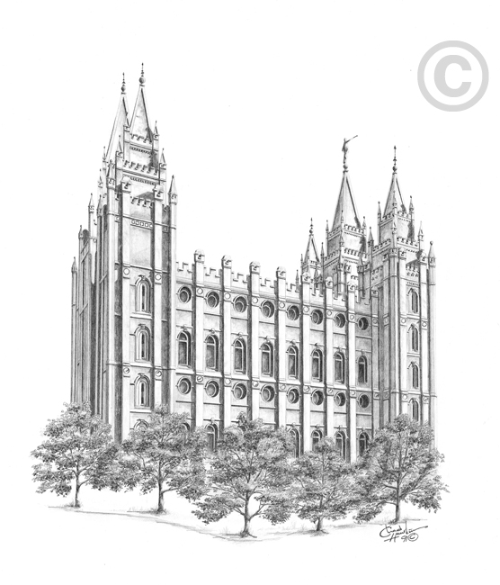 556x650 Salt Lake Utah Temple - Lake Sketch
