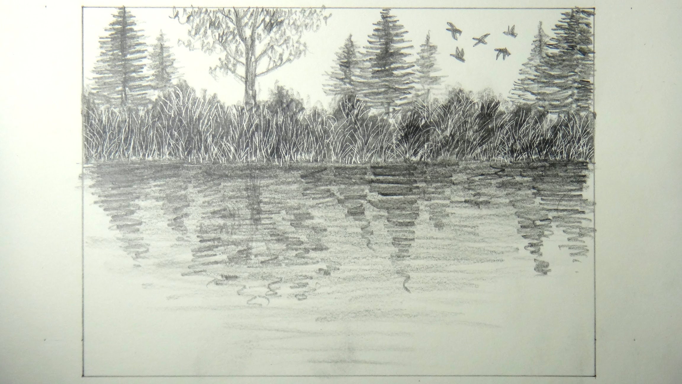 Рисунок черного озера. Рисунки карандашом природа. Озеро Графика. Речной пейзаж карандашом. Скетч природа.