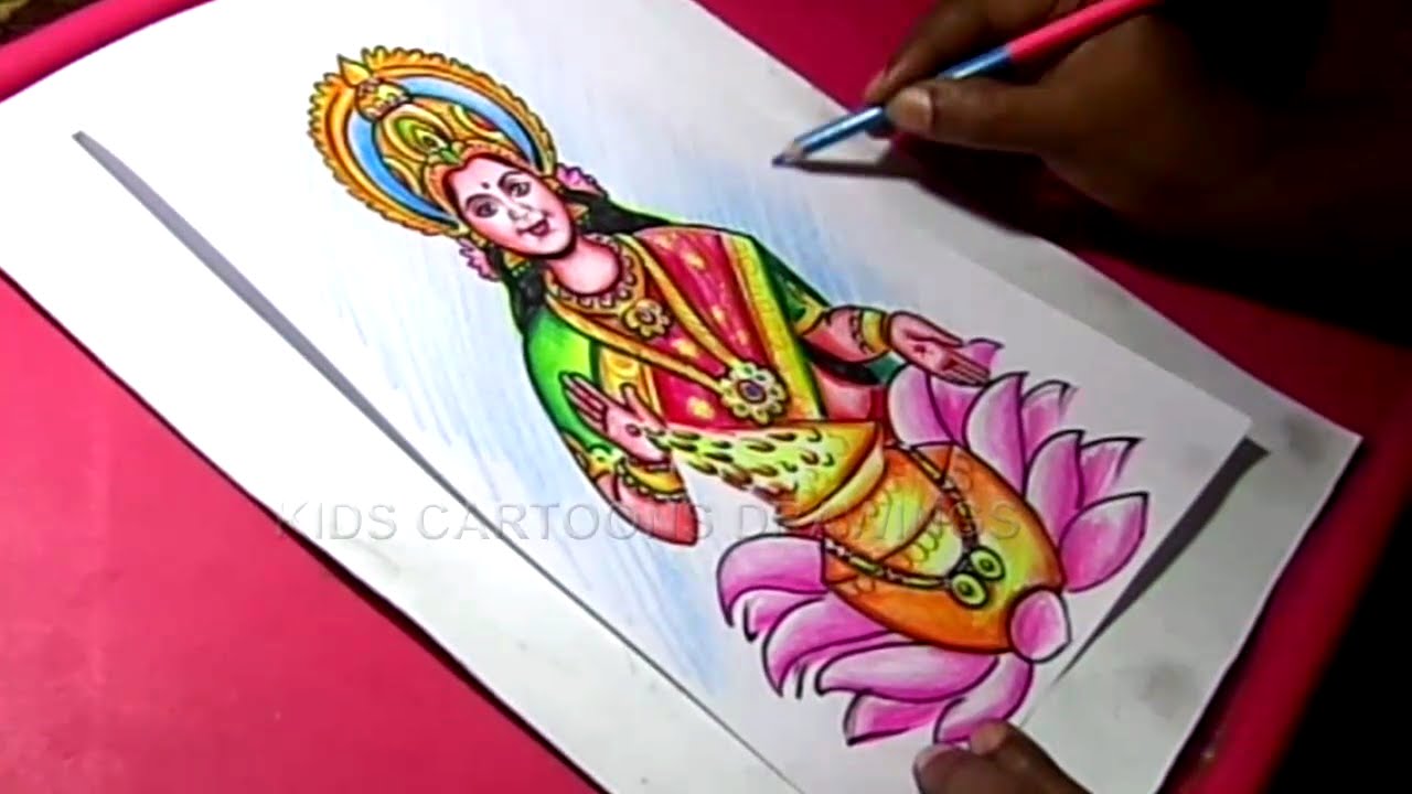 1280x720 How To Draw Hindu Goddess Varalakshmi Devi Speed Drawing - Lakshmi Sketch