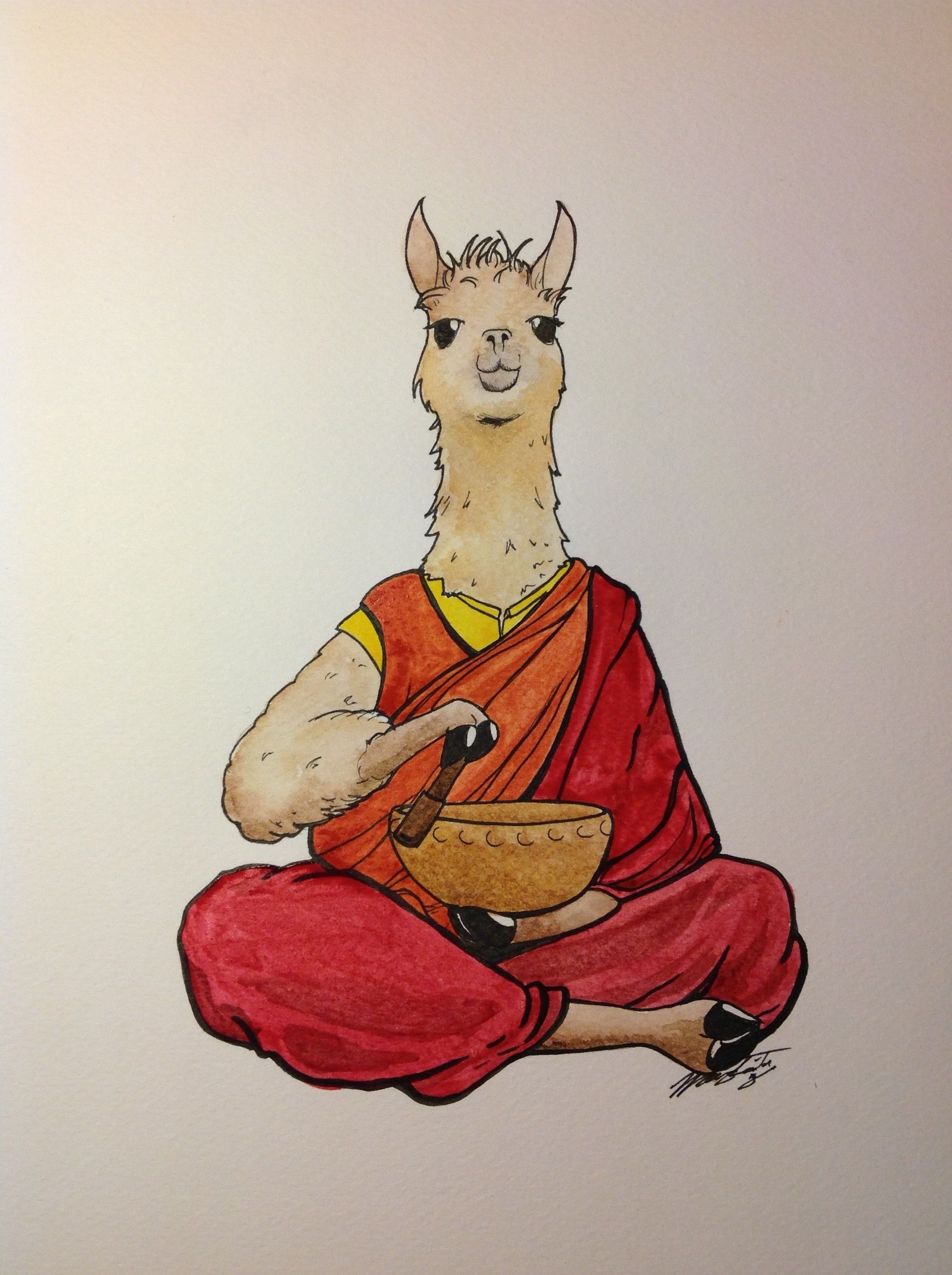 1936x2592 Tibetan Lama Needs No Drama! Drawing, Ink, Watercolour, Funny - Lama Sketch