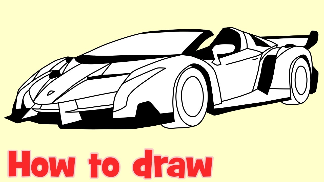 1280x720 How To Draw A Car Lamborghini Veneno Roadster Step By Step Drawing - Lamborghini Sketch Step By Step