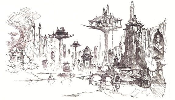 575x331 Land Sketch From The Kamigawa Style Guide Draw - Land Sketch