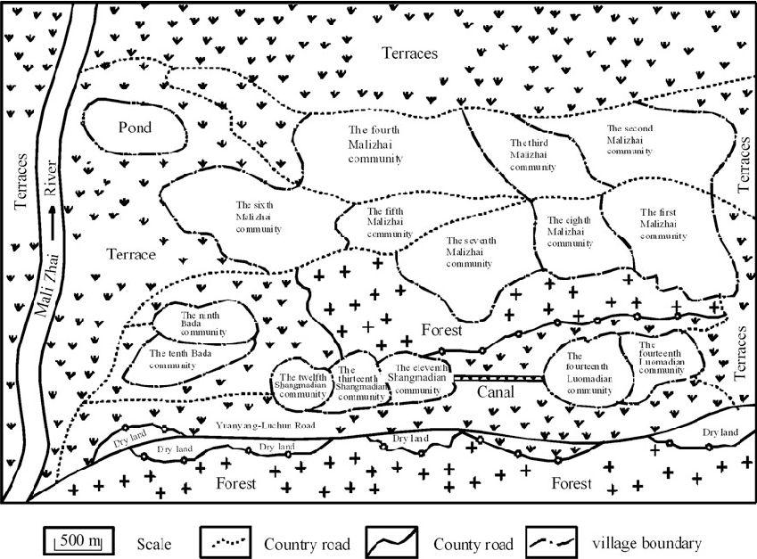 849x627 Sketch Map Of Land Use And Distribution Of Sub Hamlets In Malizhai - Land Sketch