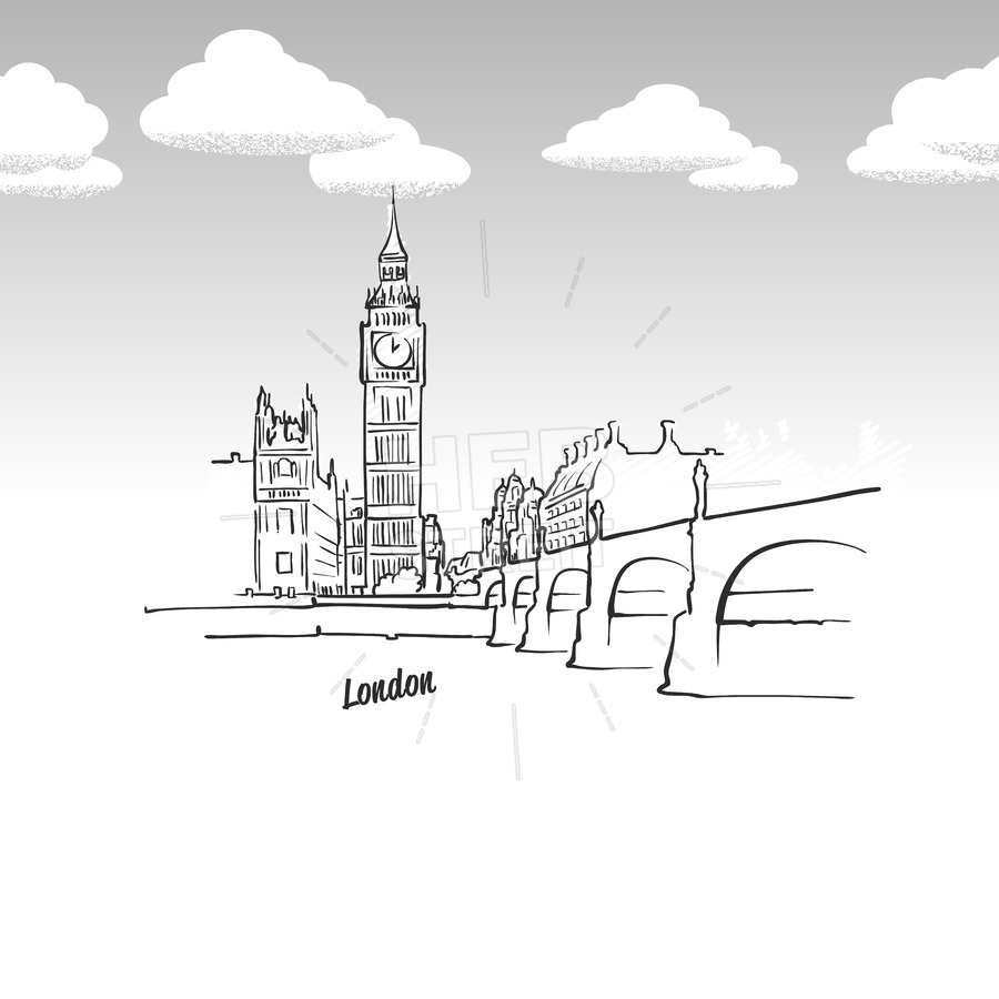900x900 London, United Kingdom Famous Landmark Sketch Hebstreits - Landmark Sketch
