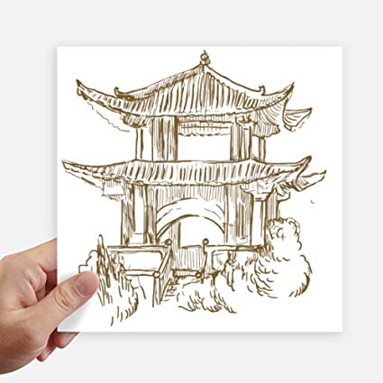 425x425 China Landmark Wood Sketch Square Stickers 20cm Wall - Landmark Sketch