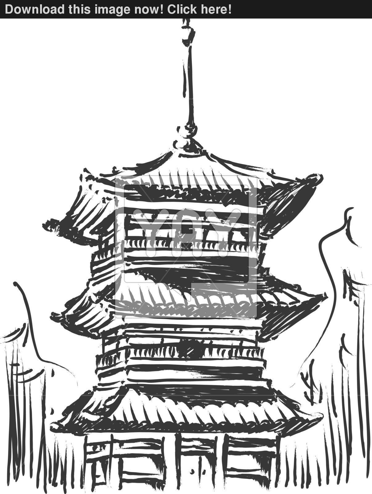 1207x1600 Sketch Of Japan Landmark - Landmark Sketch