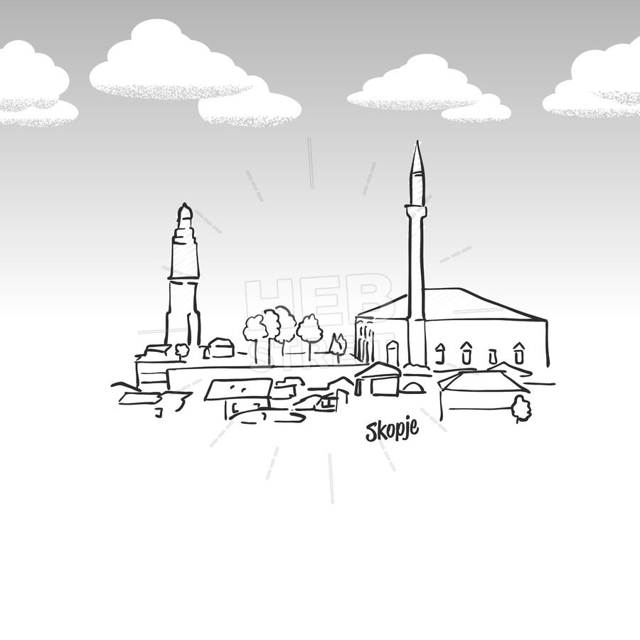 900x900 Skopje, Macedonia Famous Landmark Sketch Hebstreits - Landmark Sketch