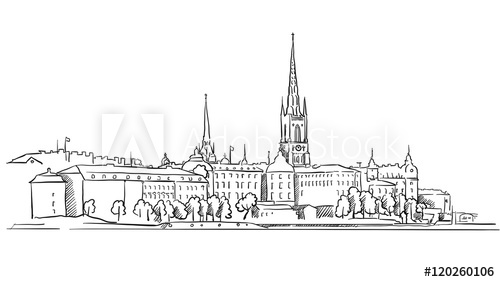 500x282 Stockholm Panorama Famous Outline Landmark Sketch - Landmark Sketch