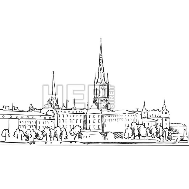 622x622 Stockholm Panorama Famous Outline Landmark Sketch Hebstreit - Landmark Sketch