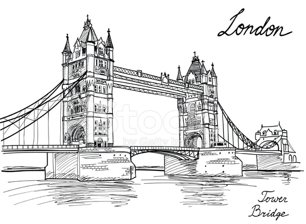 599x439 Tower Bridge, London, England, Landmark Sketch Stock Vector - Landmark Sketch