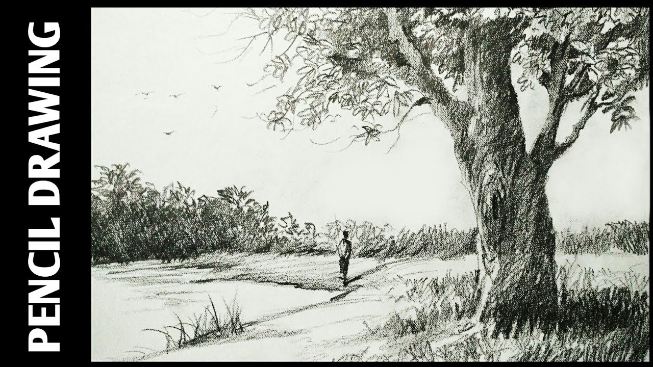 1280x720 Landscape Drawing For Beginners With Pencil Sketching And Shading - Landscape Simple Sketch