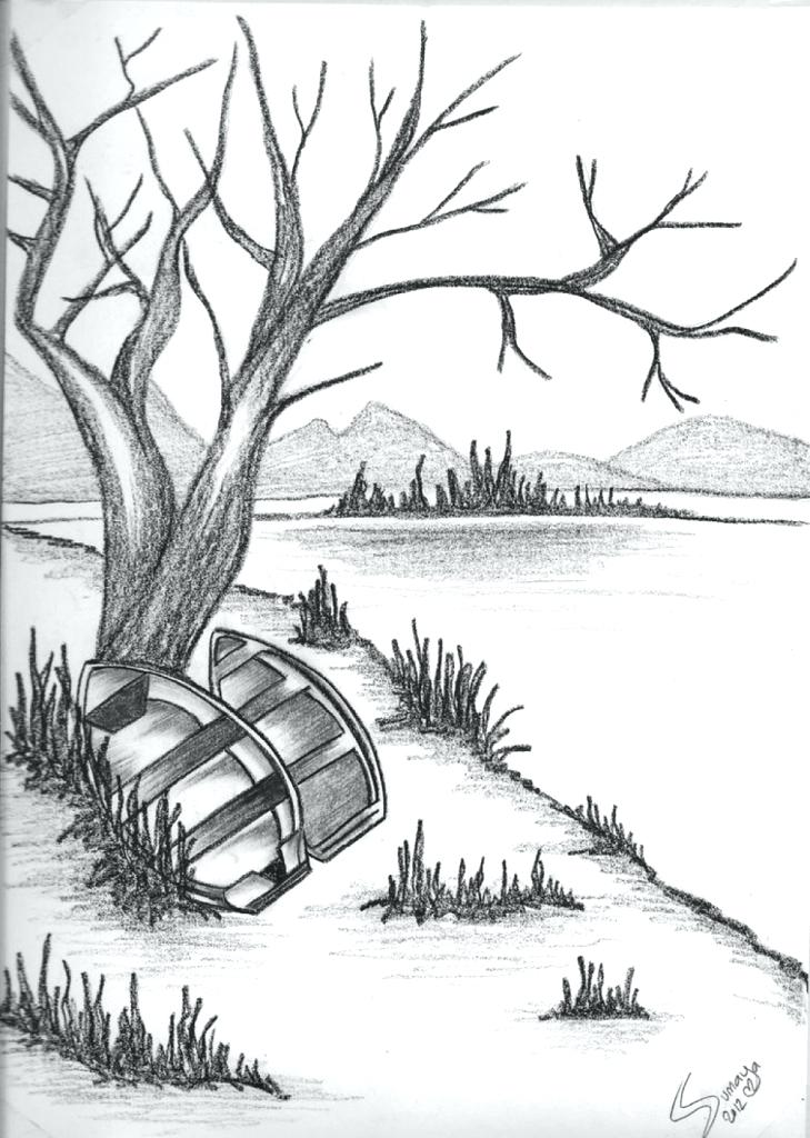 729x1024 Landscape Sketches Easy Drawing Pictures Of Nature Landscape Color - Landscape Sketches