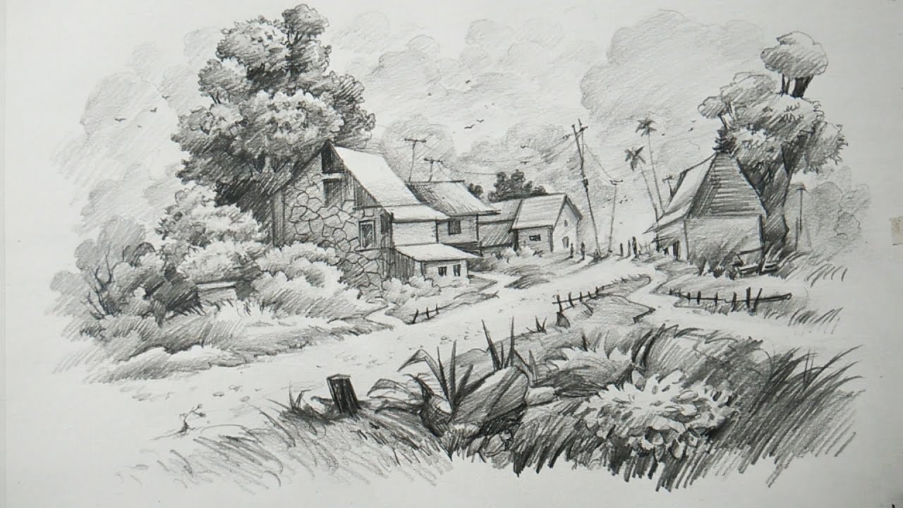 1280x720 Pencil Landscape Sketches Pencil Landscape Sketch How To Draw A - Landscape Sketches