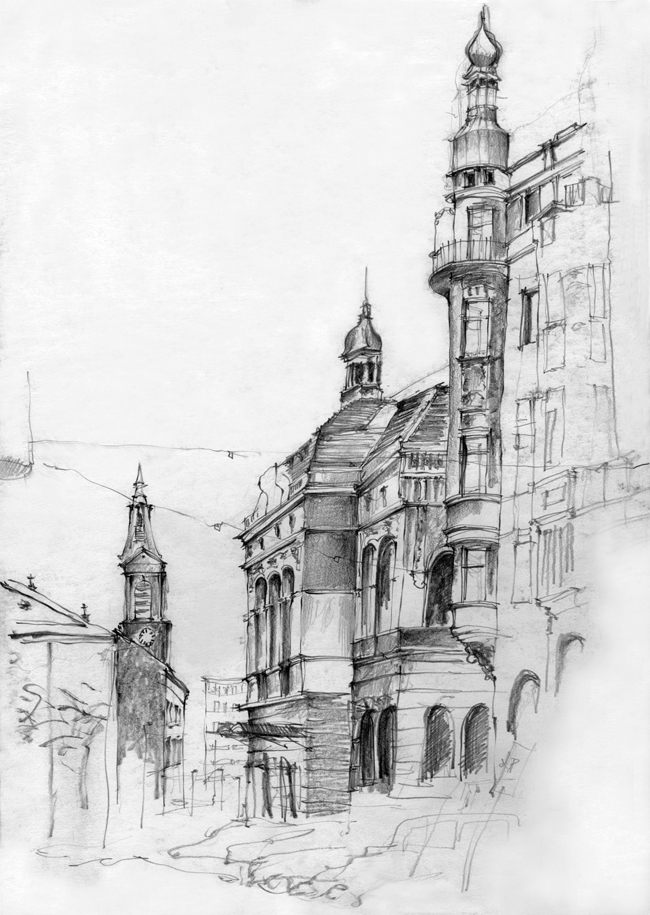 650x915 Black And White Sketches Of Urban Landscapes In Europe By - Landscape Sketches