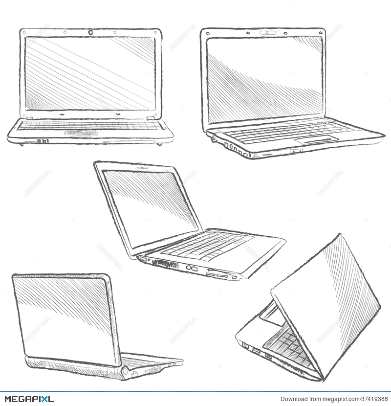 800x830 Laptop Set. Notebook Sketch Icons Illustration 37419388 - Laptop Sketch