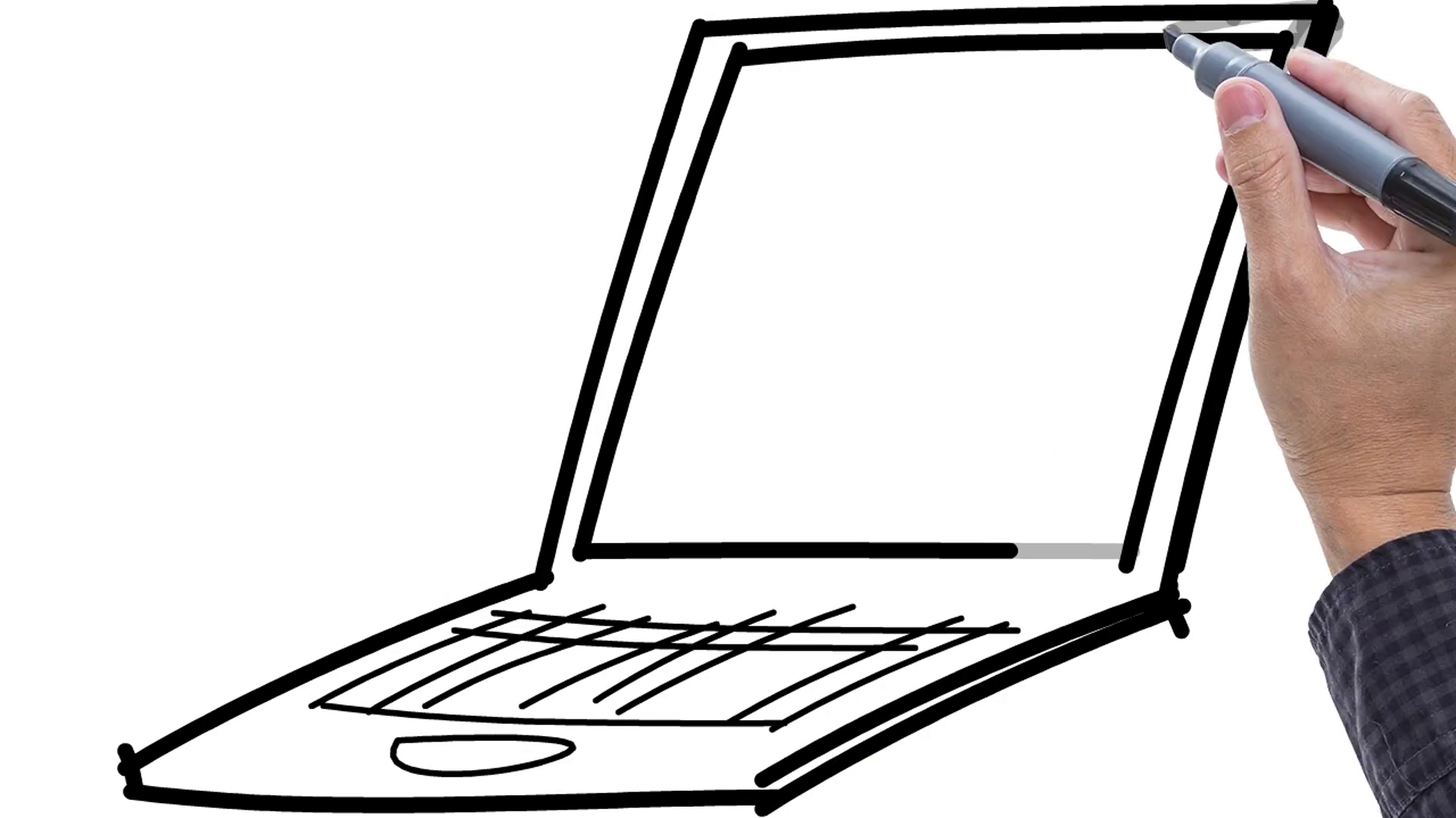 1920x1080 Man Sketching Laptop On Whiteboard Background. Animated Sketch Of - Laptop Sketch
